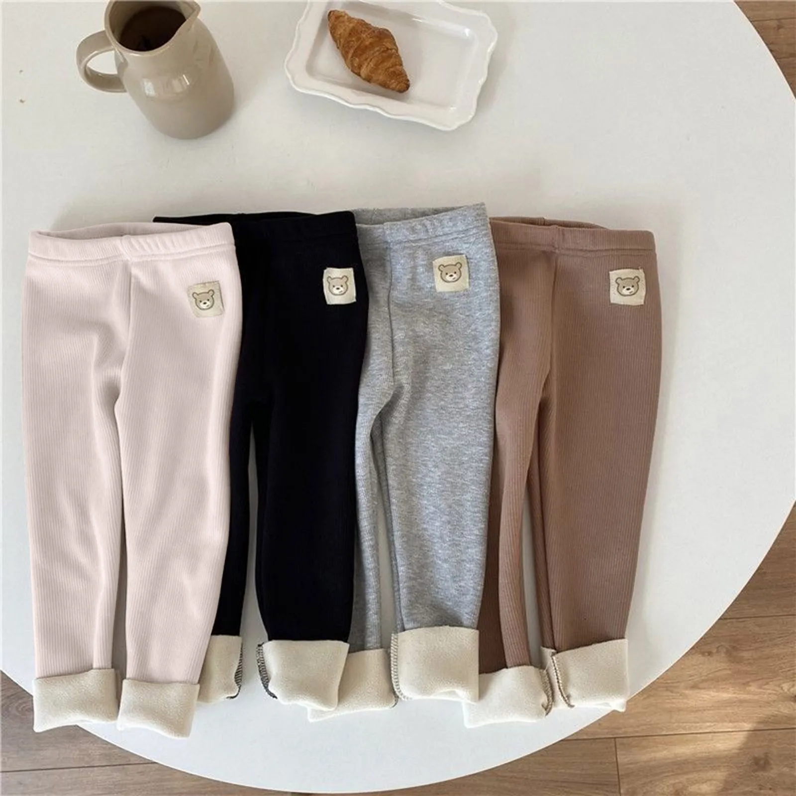 

Boys and Girls Fashion Causal Basic Elastic Waist Bottoming Warm Pants Solid Color Thick Comfortable Sleeping Leggings