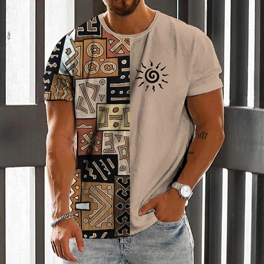 Summer Ethnic Sun 3D Print T-Shirts Streetwear Men Fashion Vintage Harajuku Casual Oversized O-Neck T Shirt Tees Tops Clothing