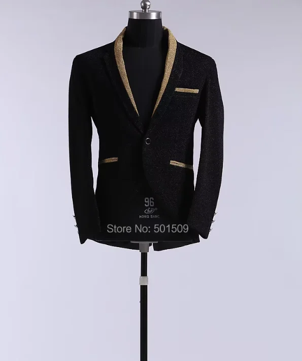 

100%real luxury mens black glitter fabric jacket club/stage performance/studio/party