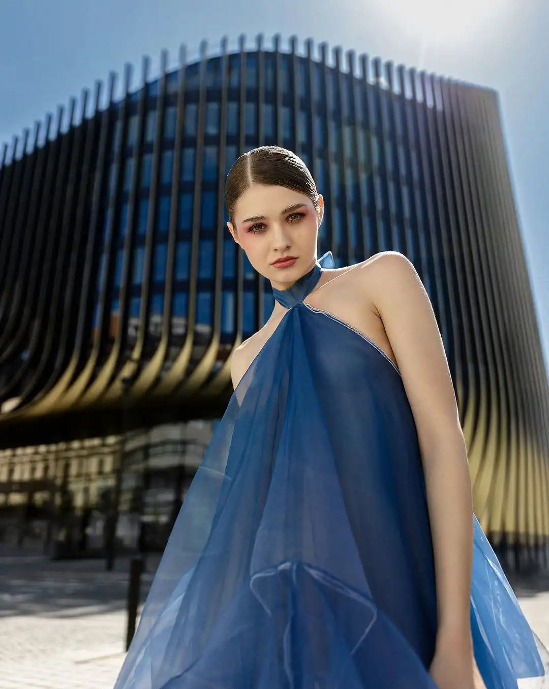 Vestido de baile azul em camadas atraente 2025, vestidos de festa da moda, halter, em camadas, organza chique, vestido de aniversário, sessão de fotos