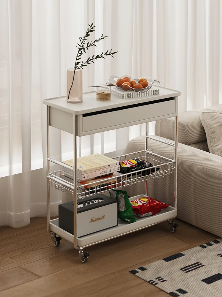 

Movable Trolley Living Room Snack Storage Rim Sofa Side Table Small Coffee Table Multi-Layer Storage Rack Side Table