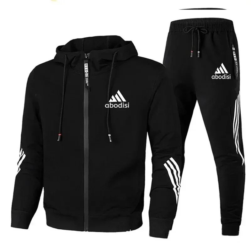 2024 Casual fashion sports men\'s zipper hoodie and sweatpants two-piece men\'s sports jumper jogging cheap suit