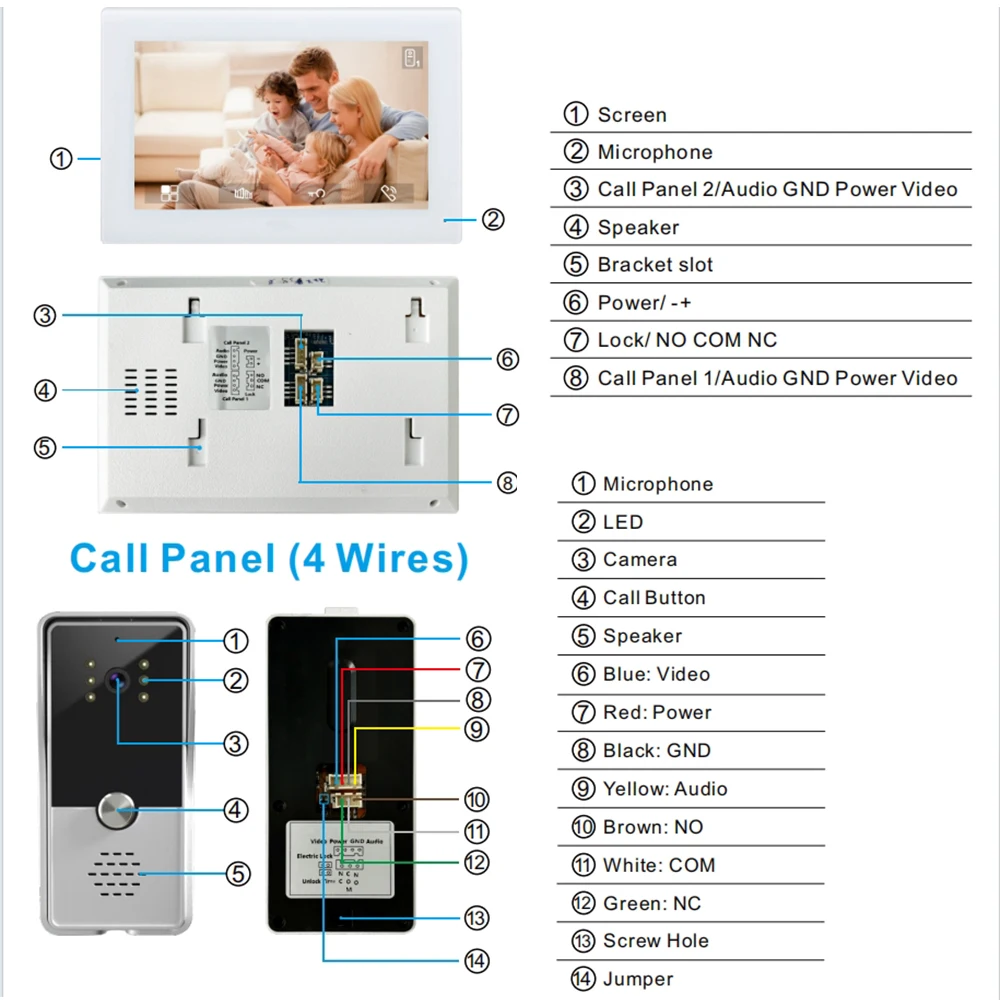 7inch Color Wired Video Intercom System Visual Doorphone Camera Video Doorbell Door Phone Kits for Home IP Villa Apartment M72T