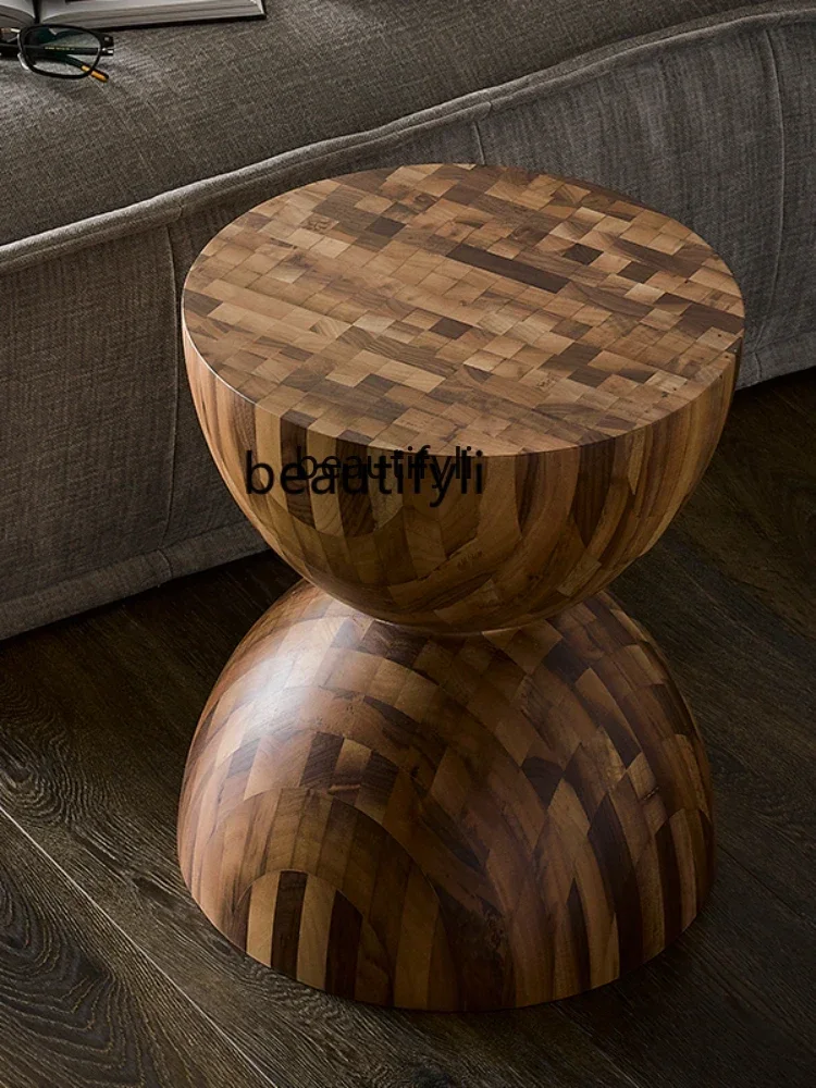 

1184Black Walnut Solid Wood Small round Side Table Art Side Table Retro Modern Minimalist
