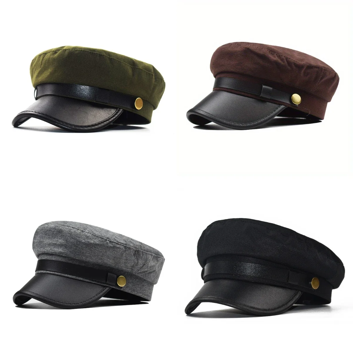 

Unisex Pu Leather Military Hat Autumn Fashion Trend Beret for Woman Man Versatile Breathable Tourism Outdoor Octagonal Hat