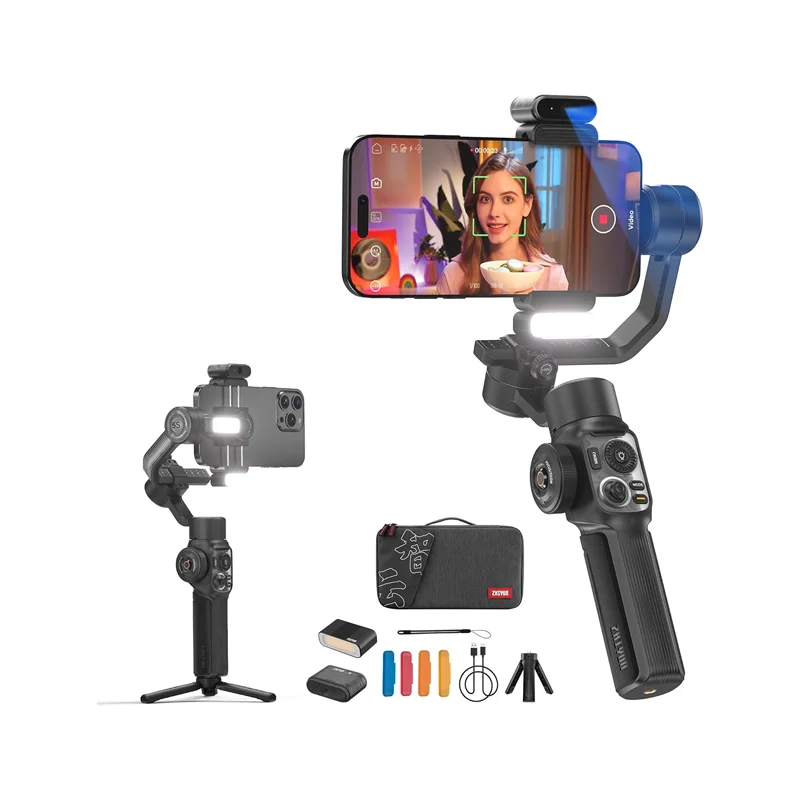 ZHIYUN Smooth 5S AI Pro Gimbal Stabilizer 3-axis Anti-shake Smartphone Gimbal Stabilizer with Fill Light and Magnetic AI Tracker