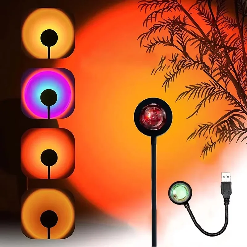 USB Charging LED Sunset Light Colorful Neon Night Light Projector Wall Lamp Atmosphere Decorative Self Photography Lighting Lamp