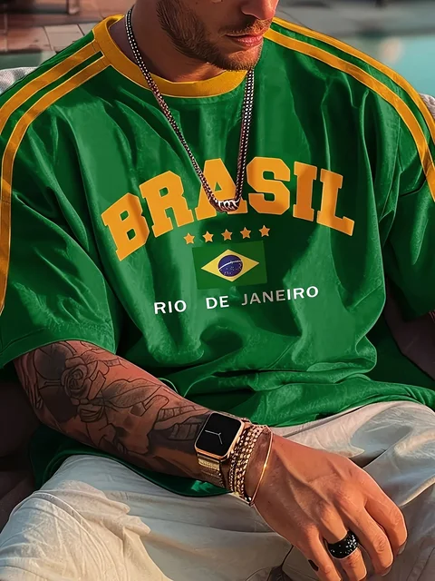 Summer Men's T-shirt with Brazilian print crewneck Casual and comfortable T-shirt as a gift Outdoor short-sleeved summer T-shirt 2