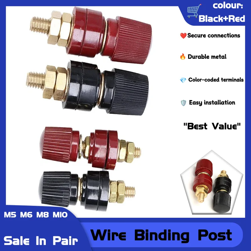 

Wire Binding Post Thread Screw Weld Inverter Clamp Power Supply Splice Connect Battery Terminal 1-25Set Black+Red M5 M6 M8 M10