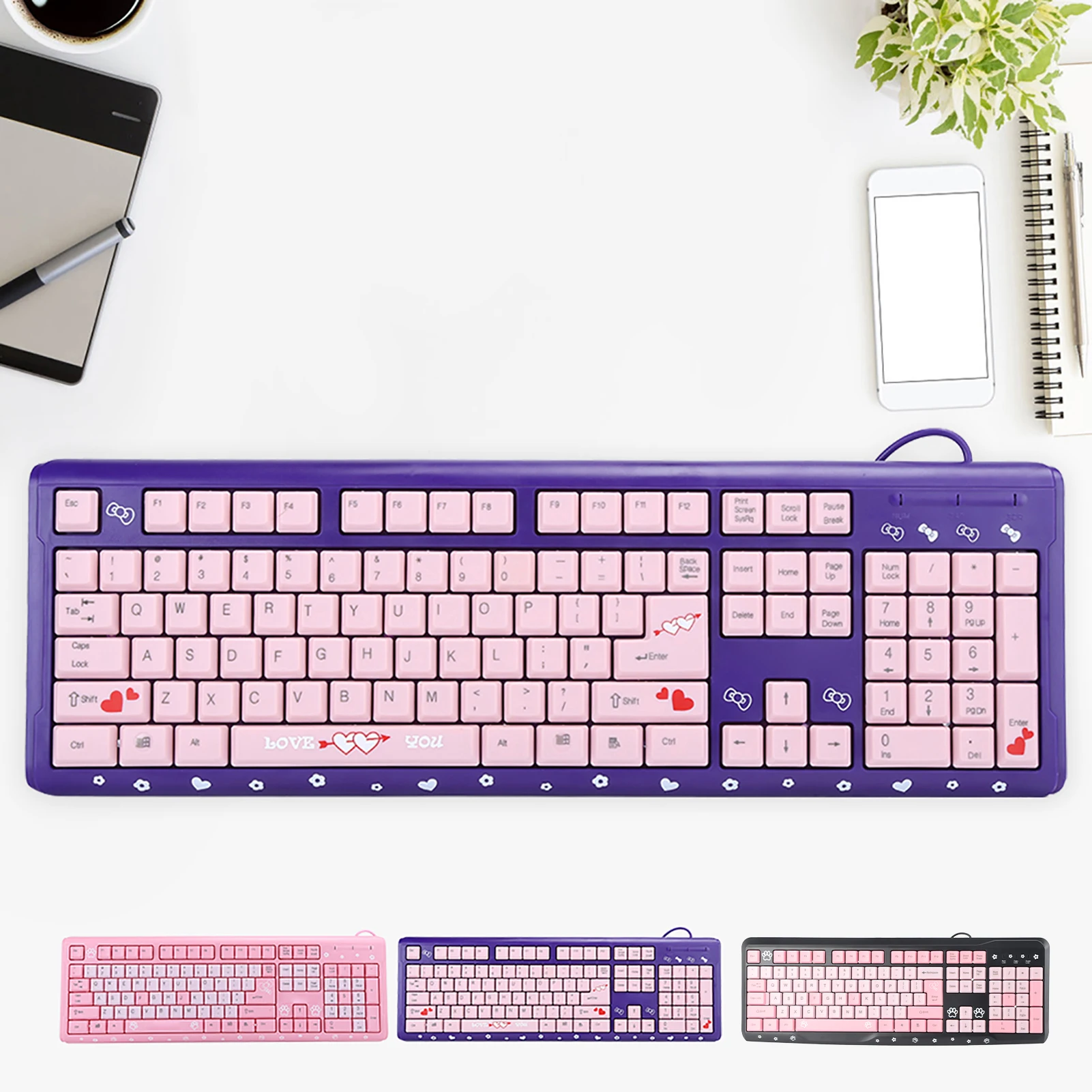 

Клавиатура USB Проводная милая мультяшная клавиатура для домашнего портативного компьютера USB-клавиатура Ультратонкая клавиатура