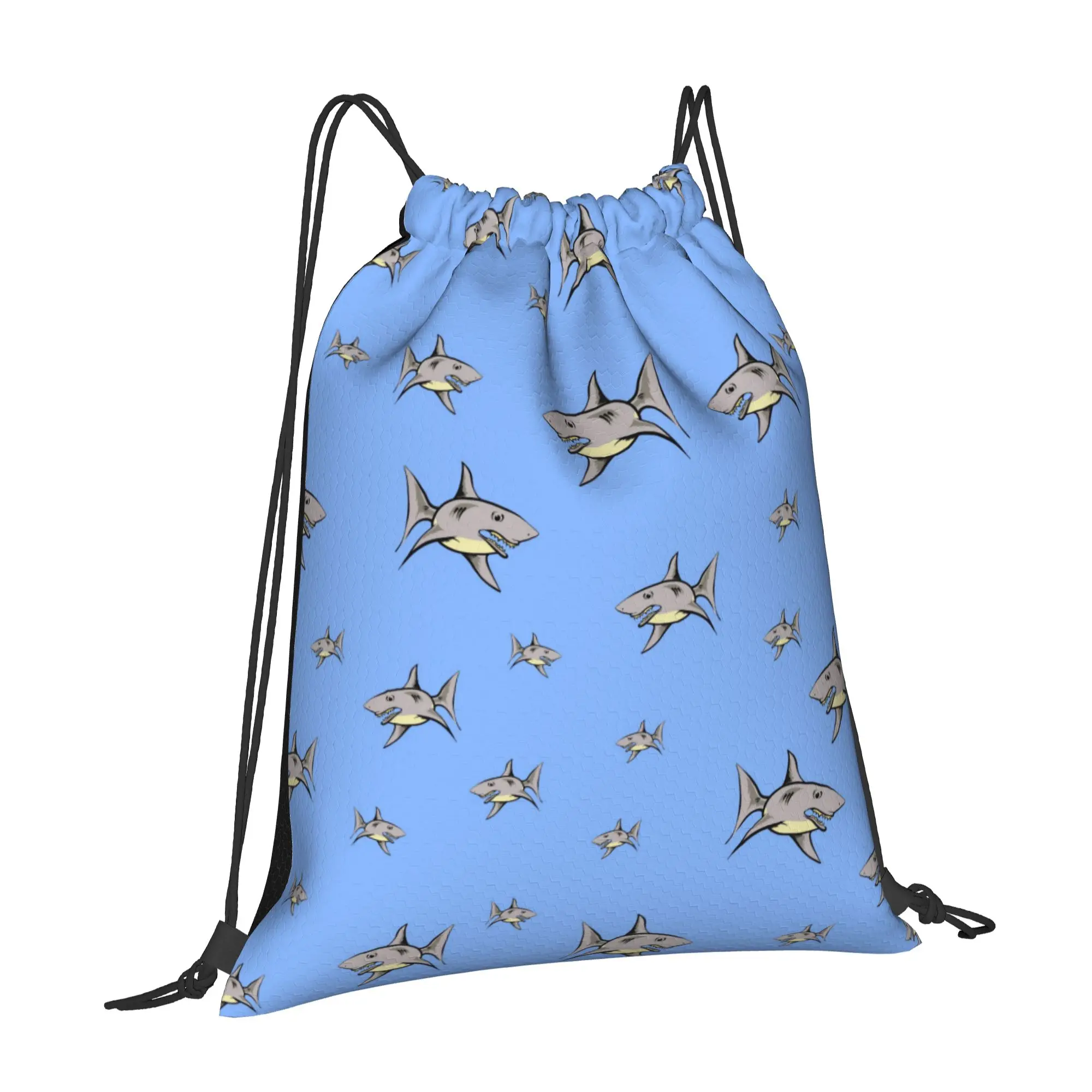 Custom Cartoon Ocean Sharks Pattern Drawstring Backpack Bags Women Men Lightweight  Gym Sports Sackpack Sacks for Shopping view 2