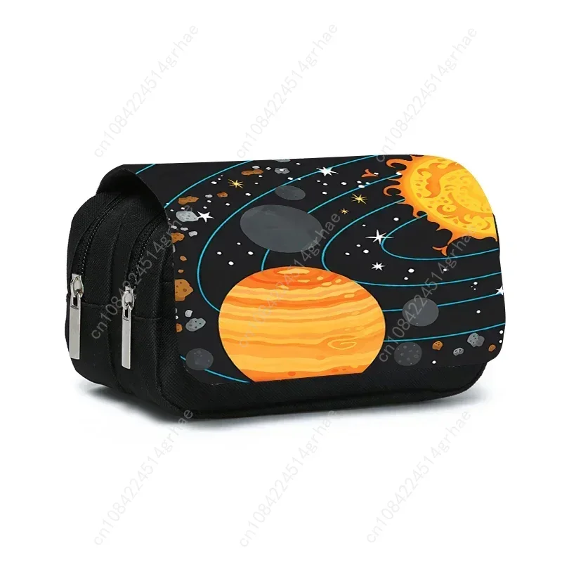 Cosmic Planet Double Layered Flip Pen Case for Boy and Girls Best Gifts 2D Flat Cartoon School Supplies Pencil Bags for Children