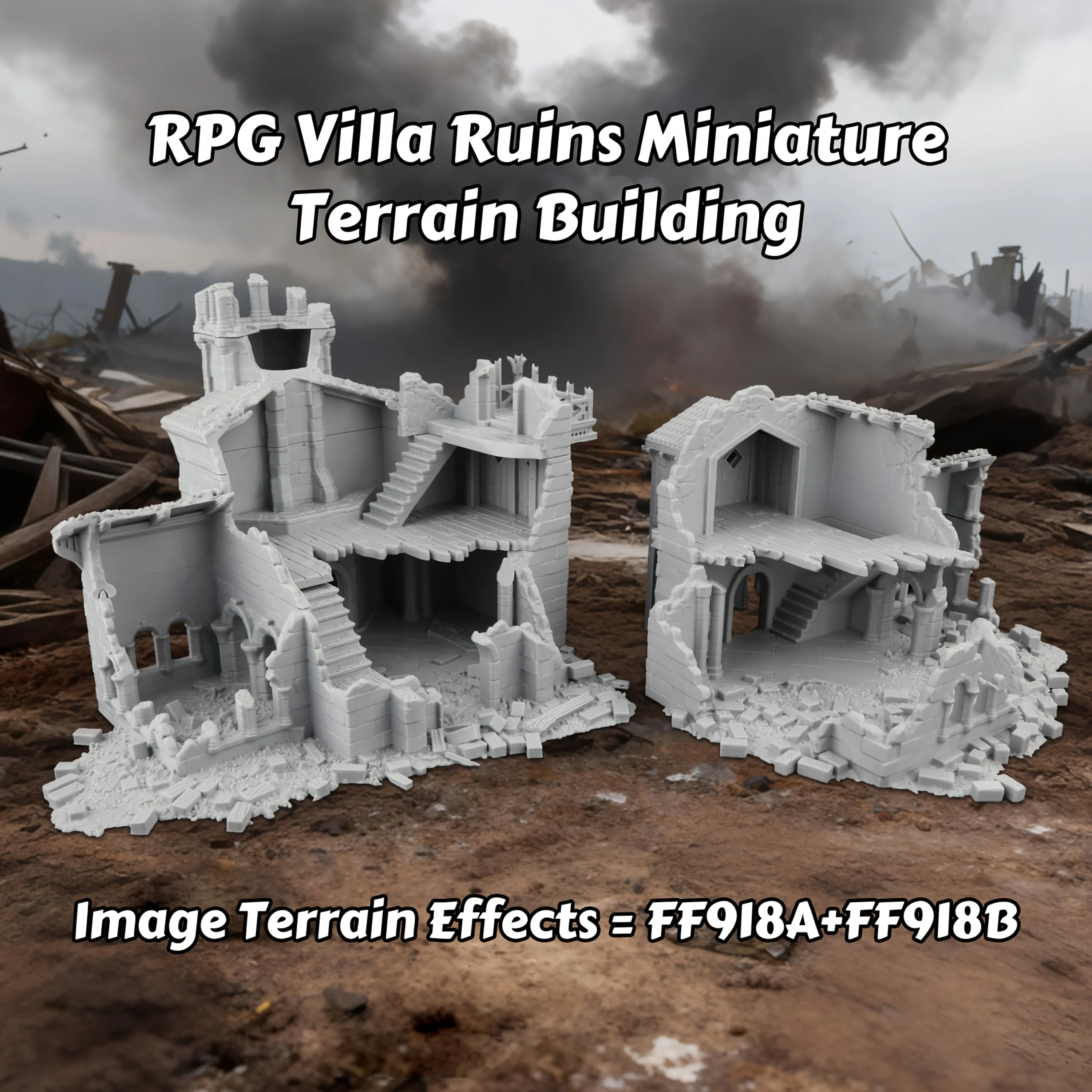 RPG Villa Ruins Miniature Terrain Building Set, Crumbling Stone Villas for Tabletop RPG Ideal for Any Tabletop Systems