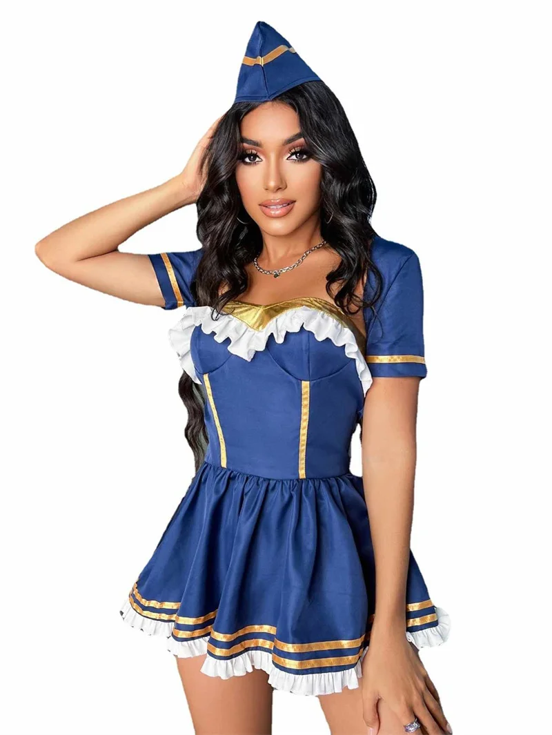 새로운 패션 여성의 세련된 롤 플레잉 해군 유니폼 성인 레이디 나이트 클럽 파티 코스프레 선원 의상 고품질 드레스 복장