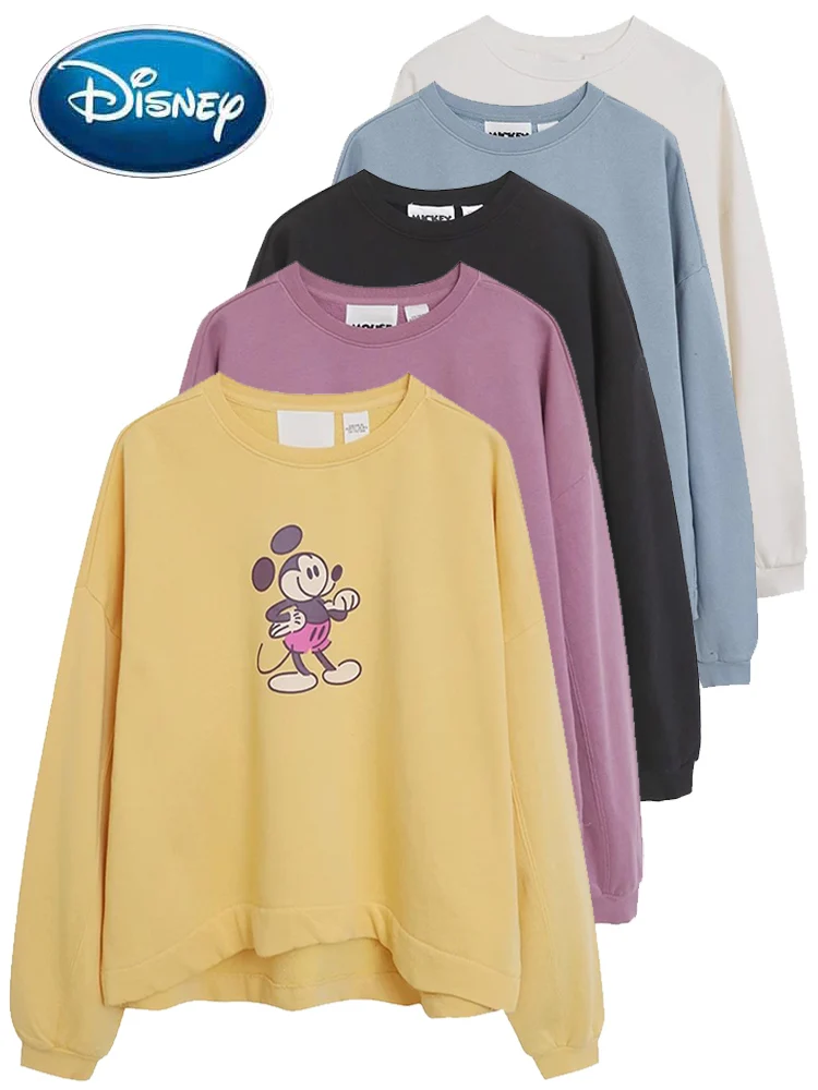 

Disney Sweatshirt 2023 Mickey Mouse Cartoon Print Fashion Women O-Neck Pullover Jumper Fleece Tee Tops 5 Colors Femme Streetwear