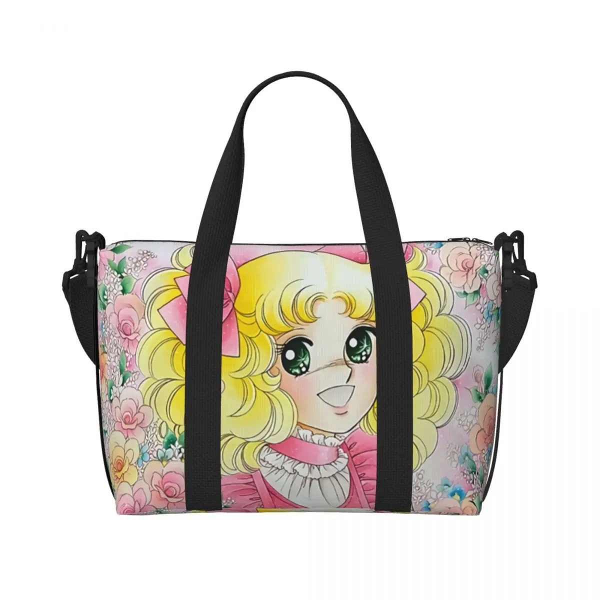 Custom อะนิเมะมังงะ Candy Candy Beach Tote กระเป๋าผู้หญิงขนาดใหญ่ช่อง Gym Beach กระเป๋าเดินทาง