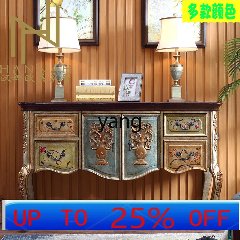 

LH Американский ретро-покрашенный входной шкаф из массива дерева Входная платформа синий коричневый деревянный золотой боковой шкаф