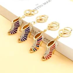 Creative Rhinestones Inlaid Goddess Fish Mouth High Heel Enamel Keychain Women Jewelry Bag Keys Fun Pendants Gift for Women