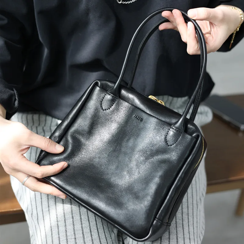 Women Casual Style Handbag Luxury Genuine Leather Small Size Zipper Tote Portable And Practical Soft Square Bags