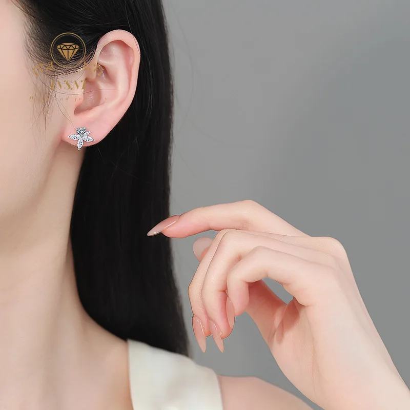 S925 Sterling Silver Full Moissanite Stud Earrings Women Flower Earrings Sweet Exquisite Cute Versatile Affordable Light Luxury