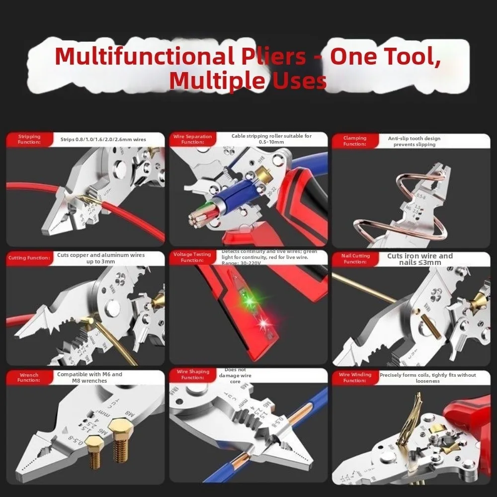 Foldable Wire Stripping Pliers Rechargeable with Voltage Tester Wire Stripper Cable Cutting Terminal Crimping Tool