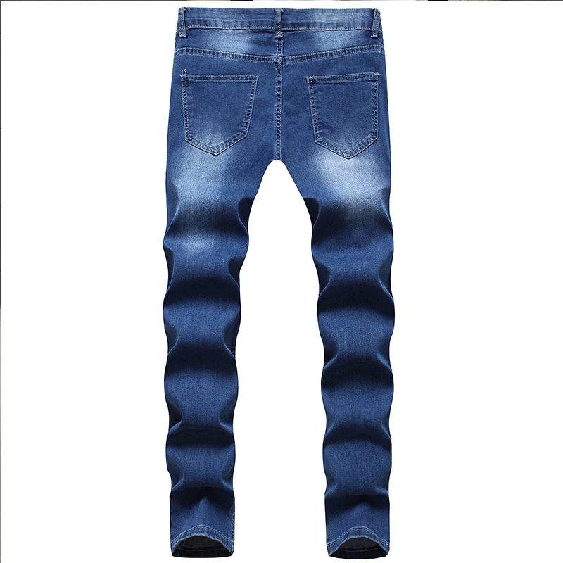 Men\'s Skinny Ripped Jeans Plaid Patchwork Denim Trousers Hip-Hop Print Jogging Pencil High Quality Denim Men Pants