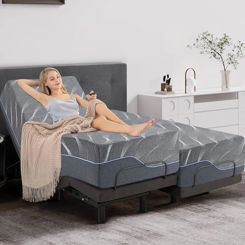 

14 Inch Grey Gel Memory Foam Medium-Firm Twin XL Adjustable Bed with Massage, Upgraded Base, Anti-Snore, Zero Gravity