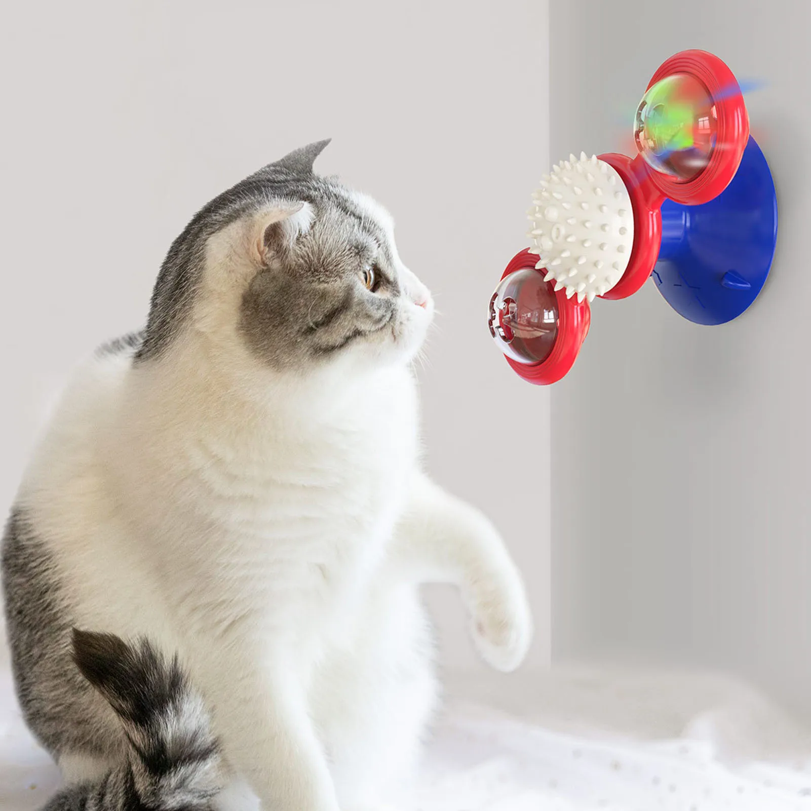 Windmill Cat Toy Rotating Interactive Multifunctional Kitten Comb Toy For Wall Door Yellow