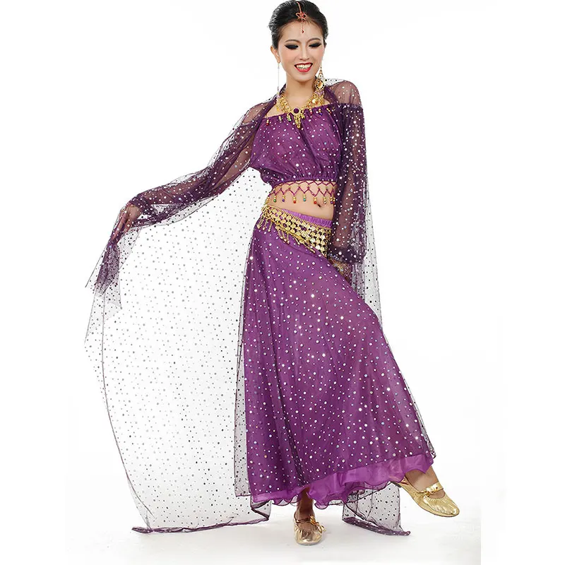 Set di danza del ventre araba per adulti Costume Cosplay di Halloween al gelsomino orientale abbigliamento da lezione di danza del ventre indiano abbigliamento da palcoscenico vestito Rave