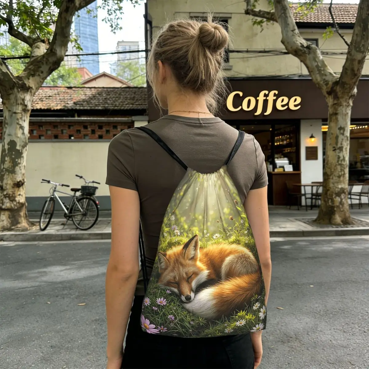 The Fox Sleeping In The Forest Backpacks Fashion Drawstring Bundle Pocket Sundries Bag Book Bags for Man Woman Students