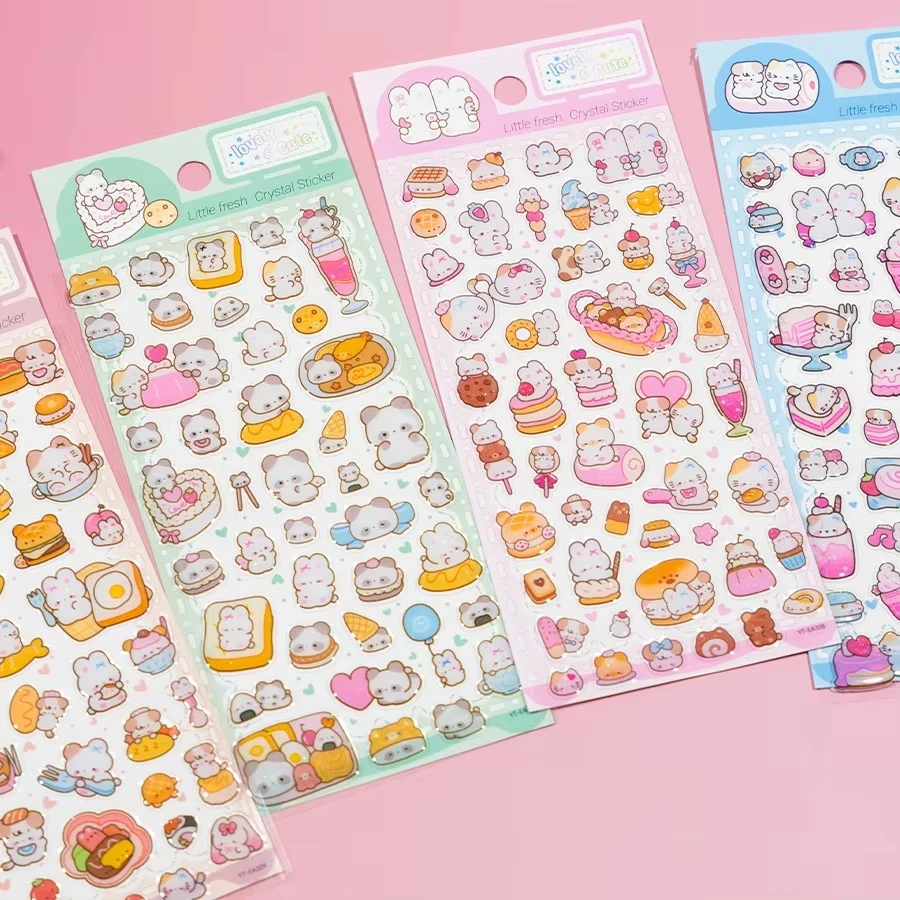 Self Adhesive 3D Puffy Kawaii Animal Stickers 1pcs Japanese Sweets Cat Rabbit Food Decals for Children Craft Scrapbook