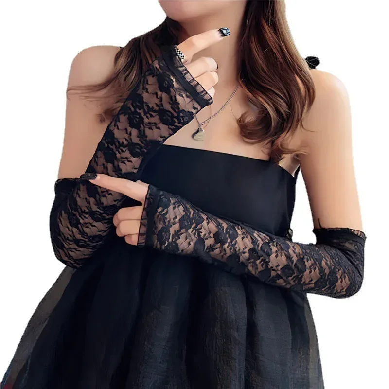 Vestire Accessori per abbigliamento da prestazione Guanti in pizzo Guanti mezze dita a braccio lungo Copertura per protezione solare Guanti sexy cosplay scuri