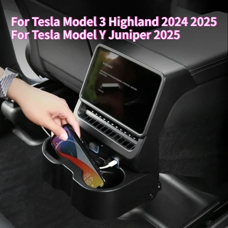 

Rear Air Outlet Armrest Box Cup Holder for Tesla Model 3/Y Juniper 2025 Storage Box Multi-Function Storage Holder Accessories