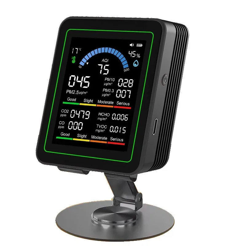 RCXAZ Temp Humidity 10in1 CO2 PM2.5 PM1.0 PM10 HCHO TVOC Detector Digital Air Quality Sensor Meter for Home Living Room
