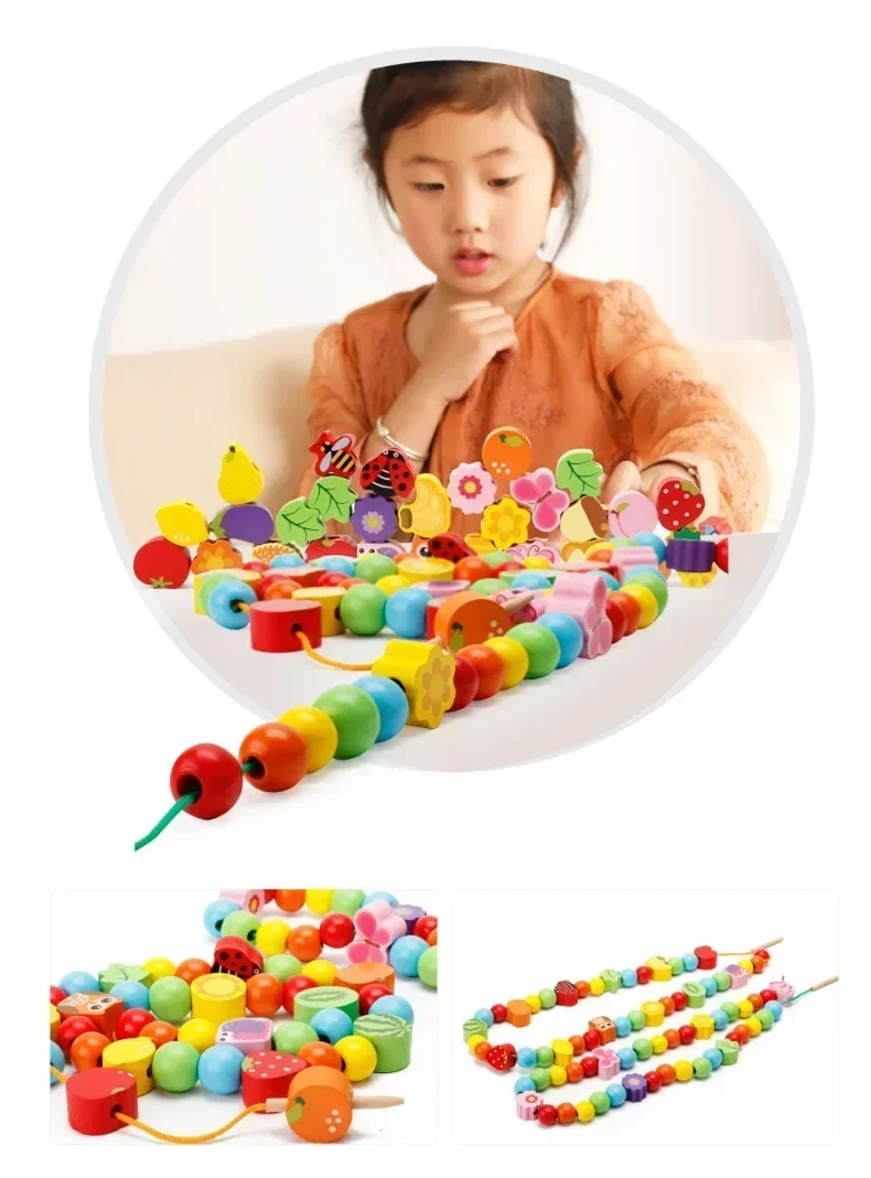 Wooden Early Education Educational Bead Toy Children Threading Games Focu Fine Motor Training Teaching Aids Threading Beads Gift