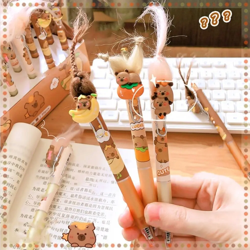 Creative Kawaii Capybara Gel Pen Cartoon Pretty Cute Erasable Pen 0.5mm Aesthetic DIY Hair Style Pen Kids