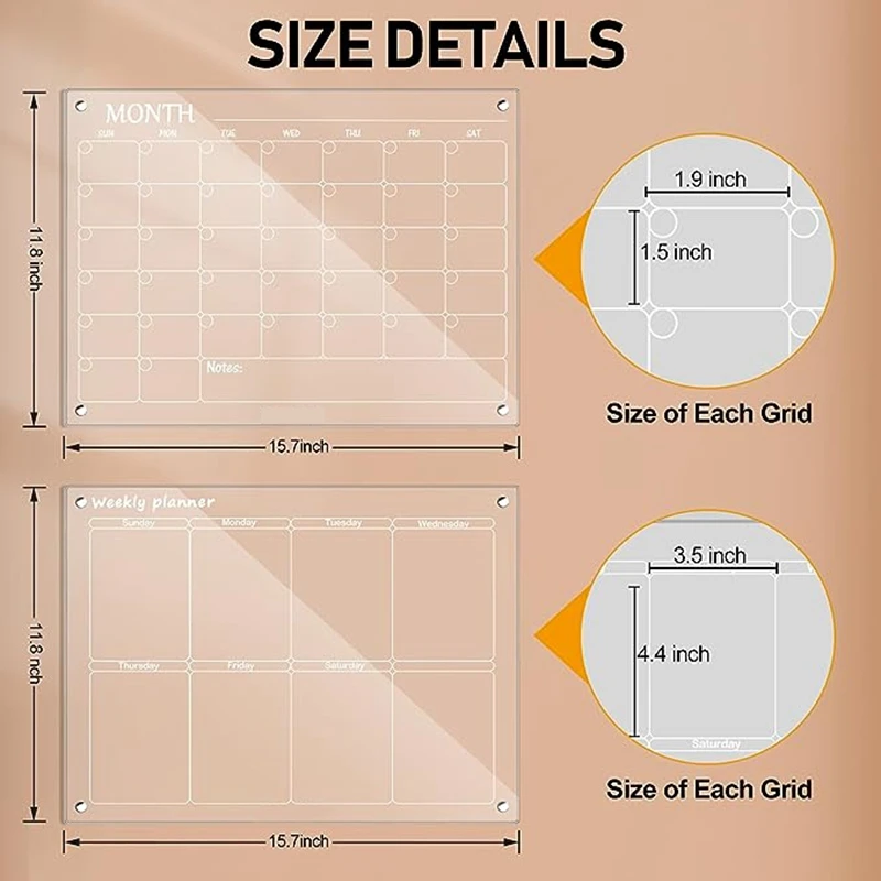 แม่เหล็กแผ่นจดบันทึกปฏิทินอะคริลิครายสัปดาห์บอร์ดแผนอาหารลบได้สมุดแพลนเนอร์ตู้เย็นกระดานข้อความทนทาน