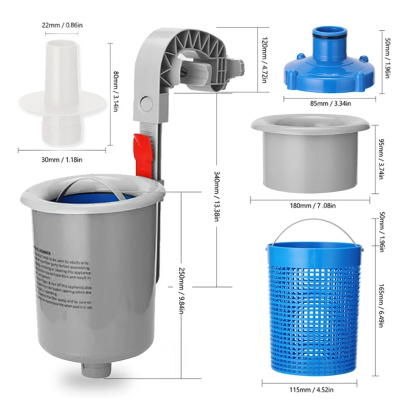 Skimmer superfície da piscina acima do solo montado na parede, Limpar automaticamente, Anexar a colares infláveis tubulares