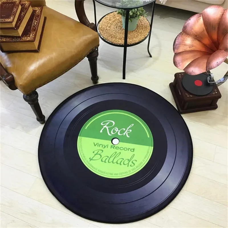 Retro Record Player Floor Mats Modern Simple Living Room Decoration Round Carpet Bedroom Study Stain-resistant Anti-slip Rugs