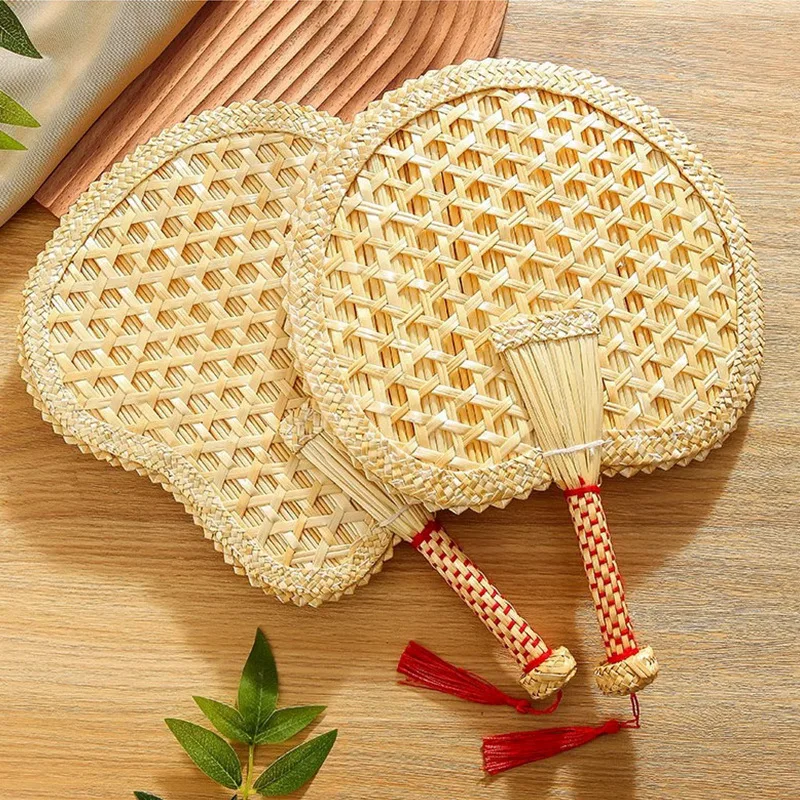 1PC Handwoven Straw Fan Natural Wheat Straw Hand Fan Vintage Style Bamboo Fan for Summer Cooling Home Decoration