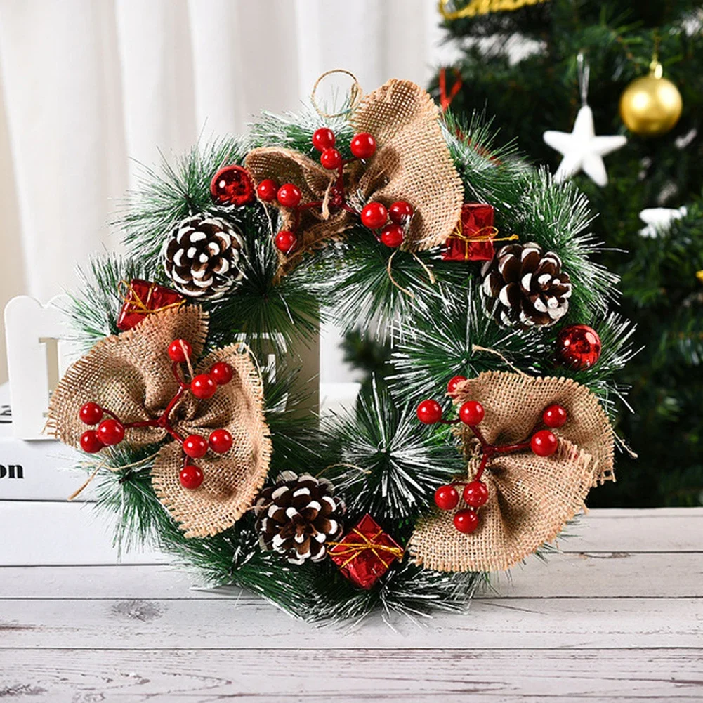 1 Stück Weihnachtskränze für die Haustür, Weihnachtsdekorationen, Winterkränze, dekorativer Kranz für Zuhause mit Blumen, Tannenzapfen für Party – Detail 17