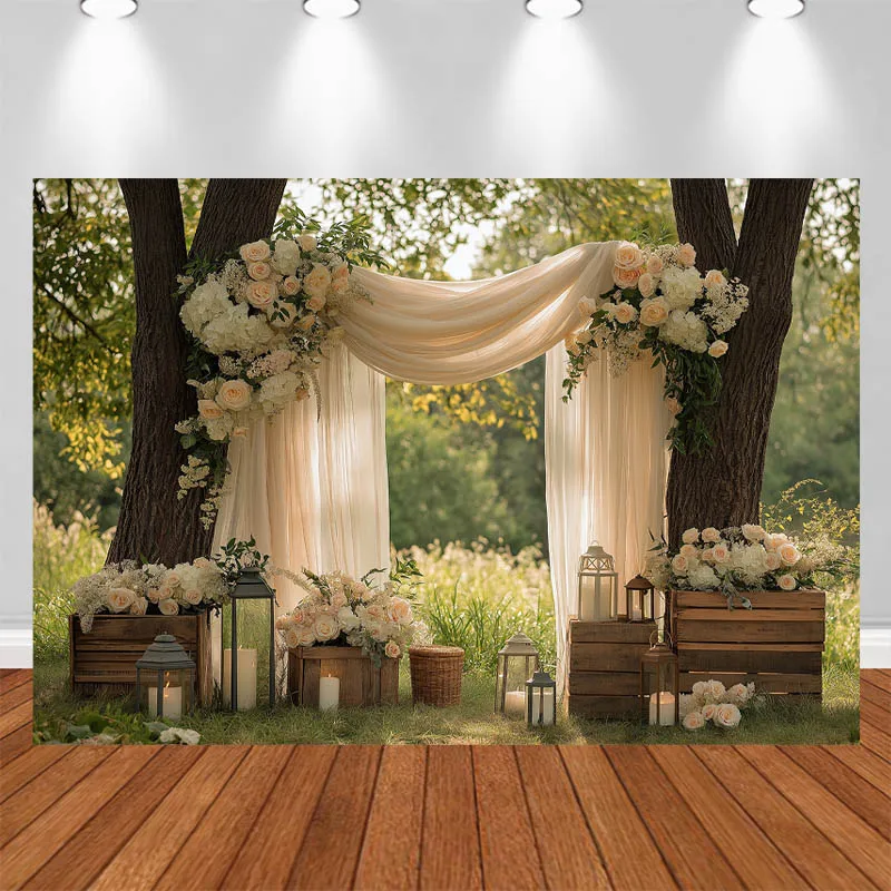 

LS Photography Background Tulle Rose Wooden Box Candles Wicker Basket Decor Adult Wedding Photo Backdrop Studio