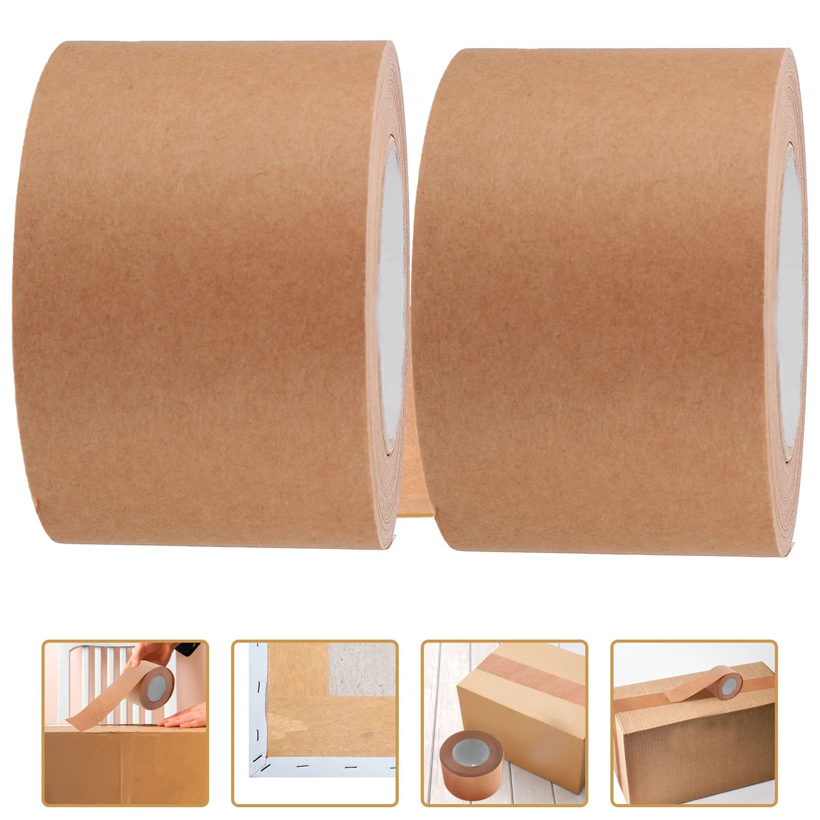 2 Rolls Kraft Paper Tape Brown Packing Adhesive for Boxes Heavy Duty Wide Shipping