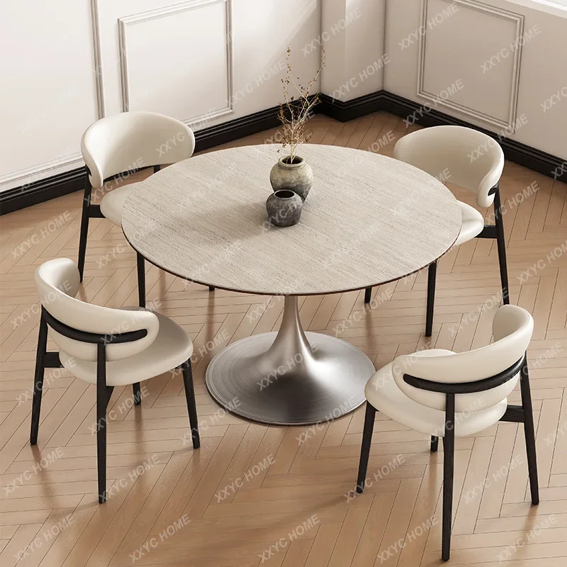 JImported travertine rock slab round table wabi-sabi simple one-meter household negotiation table