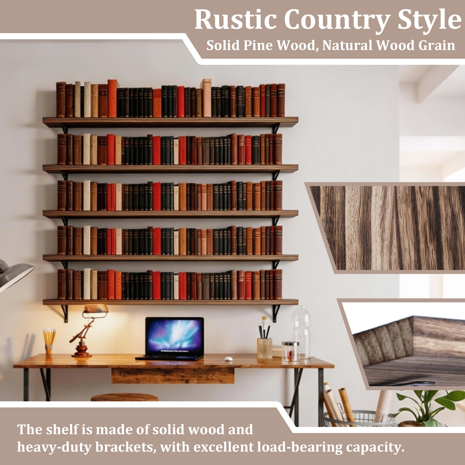 

5-уровневые плавающие полки с металлическими кронштейнами, длинная плавающая полка 72.05x11.81x7.87 дюймов для гостиной, кухни, ванной комнаты, домашнего хранения