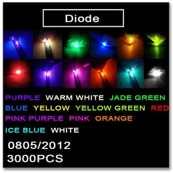 JASNPROSMA 0805 2012 SMD LED 3000PCS Red Orange Yellow Green Jade green ice Blue White Warm white Pink Purple light 1.4*1.25