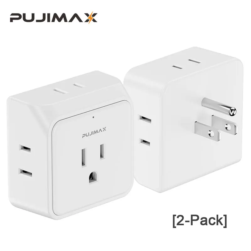 PUJIMAX [2 Pack] Power Strip Multi Outlet Splitter US Plug 5 Outlets Surge Protector Multi Outlet Extender For Home Office Home