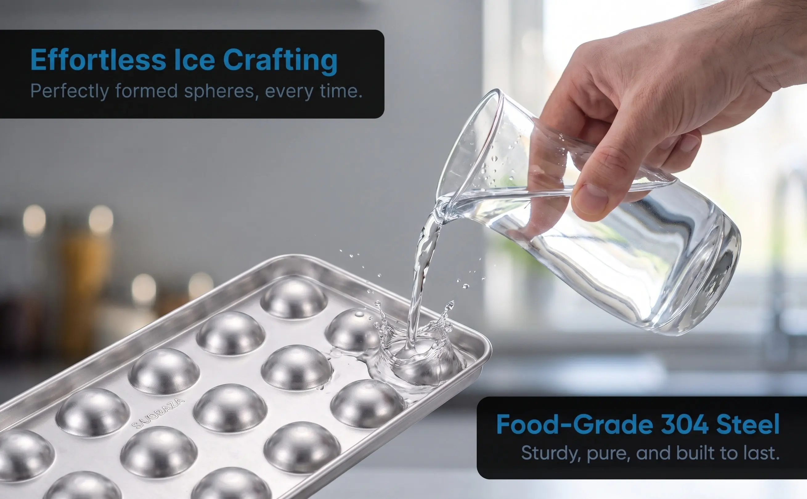 Stainless Steel Round Ice Cube Mold Tray for DIY Drinks Soda Wine Chocolate Pudding Candy Balls Shaped Ice Making Tray