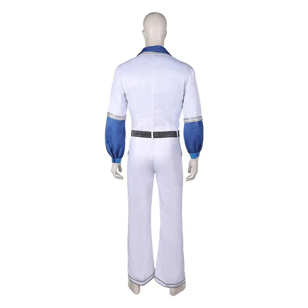 Male Benny Anderson Cosplay Uniform Costume ABBA Retro Shirt Jumpsuit Belt for Men Adult Outfits Halloween Carnival Party Suit