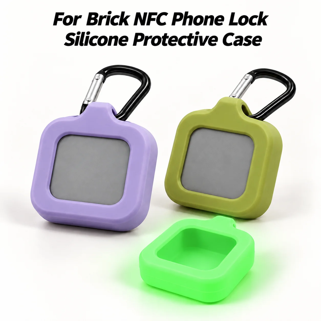 For Brick NFC Phone Lock Silicone Case with Carabiner Clip Shockproof Cover Does Not Block Magnetic Attachment or NFC Signal